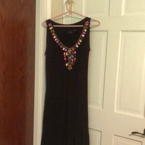 Tribal Black Dress with Colorful Beaded Neckline